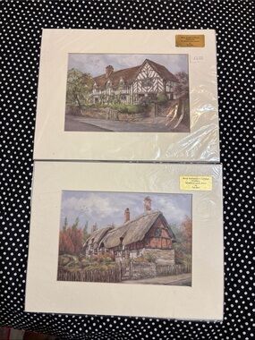 Vintage Cottage Print Pair - Cream Mat with Scenic Artwork